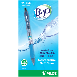 Pilot® B2P "Bottle To Pen" Retractable Ballpoint Pens, Fine Point, 0.7 mm, 82% Recycled, Translucent Blue Barrels, Black Ink, Pack Of 12