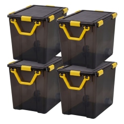 IRIS Plastic Storage Bins with Sealed Lids, 26-Gallon, Black, Total Qty 4