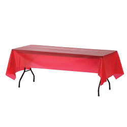 Genuine Joe Plastic Table Covers, 54" x 108", Red, Pack Of 6