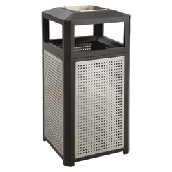 Safco® Evos Square Side-Open Steel Waste Receptacle With Ashtray, 15-Gallon Capacity, Black/Gray