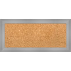 Amanti Art Rectangular Non-Magnetic Cork Bulletin Board, Natural, 34" x 16", Flair Polished Nickel Plastic Frame