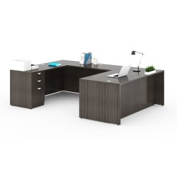 Boss Office Products 66"W Executive U-Shaped Desk with Box/Box/File Storage Pedestal, Driftwood