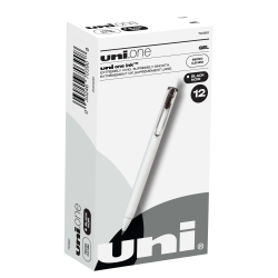 Uni-Ball® One Retractable Gel Pens, Micro Point, 0.5 mm, White Barrel, Black Ink, Pack Of 12 Pens