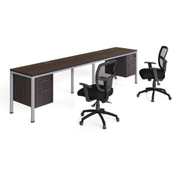 Boss Office Products Simple System Double Desk, Side By Side With 2 Pedestals, 29-1/2"H x 132"W x 30"D, Driftwood