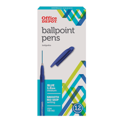 Office Depot® Brand Ballpoint Stick Pens, Medium Point, 1.0 mm, Blue Barrel, Blue Ink, Pack Of 12