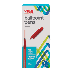 Office Depot® Brand Ballpoint Stick Pens, Medium Point, 1.0 mm, Red Barrel, Red Ink, Pack Of 12