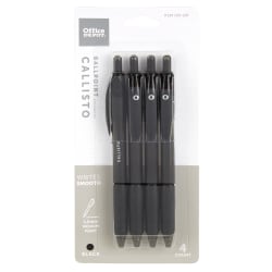 Office Depot® Brand Callisto Soft-Grip Retractable Ballpoint Pens, Medium Point, 1.0 mm, Black Barrel, Black Ink, Pack Of 4