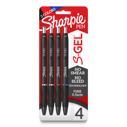 Sharpie® S Gel Pens, Fine Point, 0.5 mm, Black Barrels, Assorted Ink, Pack Of 4 Pens