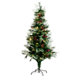 Nearly Natural Pine 72"H Artificial Fiber Optic Christmas Tree With Pinecones, Berries And LED Lights, 72"H x 35"W x 35"D, Green
