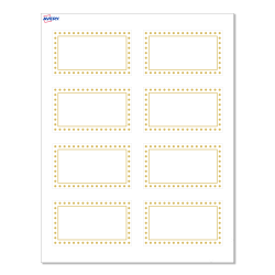 Avery® Print-To-The-Edge Cards With Sure Feed® Technology, S00-D1F-PRMWC10, Rectangle, 2" x 3-1/2", Matte White, Preprinted Gold Border with Gold Dots Design, Pack Of 80