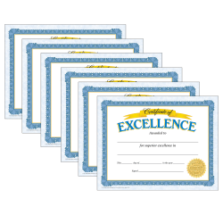 Trend Classic Certificates, 8-1/2" x 11", Excellence, Pack Of 30 Certificates, Set Of 6 Packs