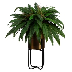 Nearly Natural 35"H Artificial Boston Fern Arrangement With Metal Planter And Stand, 35"H x 37"W x 37"D, Bronze/Green
