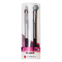 FORAY® Stainless Steel Retractable Ballpoint Pens, Fine Point, 0.7 mm, Assorted Barrels, Black Ink, Pack Of 2