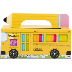 Post-it® Super Sticky Notes Bus Cabinet Pack, 1560 Total Notes, Pack Of 24 Pads, 3" x 3", Assorted Bright Colors, 70 Notes Per Pad