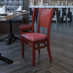 Flash Furniture Solid Back Wood Restaurant Accent Chair, Burgundy Seat/Walnut Frame