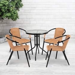 Flash Furniture Rattan Indoor/Outdoor Restaurant Stack Chairs, Beige/Black, Set Of 4 Chairs