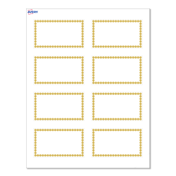 Avery® Print-To-The-Edge Cards With Sure Feed® Technology, S00-D1M-PRMWC10, Rectangle, 2" x 3-1/2", Matte White, Preprinted Gold Beads Design, Pack Of 80