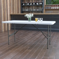 Flash Furniture Bi-Fold Plastic Folding Table, 29"H x 30"W x 60"D, Granite White/Gray