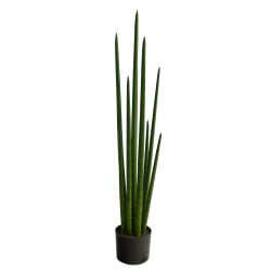 Nearly Natural Sansevieria Snake 42"H Artificial Plant With Planter, 42"H x 6"W x 6"D, Green/Black