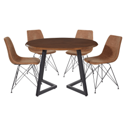 Office Star Metro Round Dining Table With Faux Leather Dining Chairs, 30-1/4"H x 45-1/2"W x 45-1/2"D, Oak/Sand
