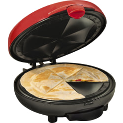 Taco Tuesday 6-Wedge Electric Quesadilla Maker With Extra Stuffing Latch, 5" x 9-1/2" x 11", Red