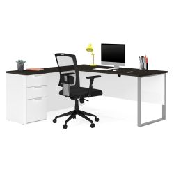 Bestar Pro-Concept Plus 72"W L-Shaped Desk With Drawers, White/Deep Gray