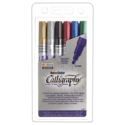 Marvy Uchida Calligraphy Paint Markers, Set Of 6 Markers, Chisel Tip, Assorted Colors