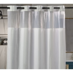 23 Threads Plain Weave Hook-Free Fabric Shower Curtains, With Windows And Liners, 71" x 74", White, Total Qty 12