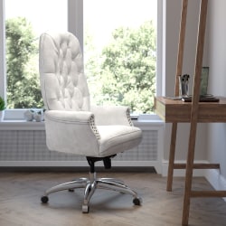 Flash Furniture Ergonomic Traditional Tufted LeatherSoft High-Back Multifunction Executive Office Chair, White