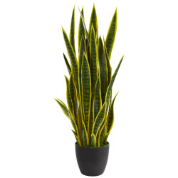 Nearly Natural Sansevieria 38" Artificial Plant With Pot, Yellow/Black