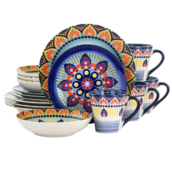 Elama 16-Piece Stoneware Dinnerware Set, Zen Blue Mozaik