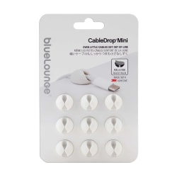 Bluelounge CableDrop Mini Multipurpose Cable Clips, White, Pack Of 9 Clips, BLUCDM-WH