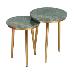 Coast to Coast Jade Nesting Side/End Tables, 23"H x 18"W x 18"D, Avery Green/Gold, Set Of 2 Tables