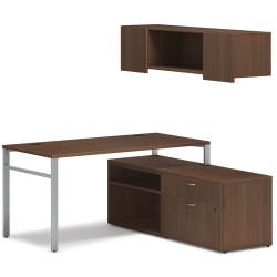 HON® Mod 60"W Computer Desk Workstation With Wall Mount Storage, Sepia Walnut/Silver