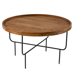 SEI Furniture Marisdale Round Coffee Table, 18"H x 31-3/4"W x 31-3/4"D, Natural/Black