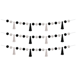 Teacher Created Resources Garlands, Black/White Pom-Poms and Tassels, Pack Of 3 Garlands