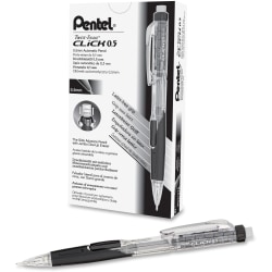 Pentel® Twist-Erase Click Mechanical Pencil, #2 Lead, 0.5 mm, Refillable, Transparent Black Barrel