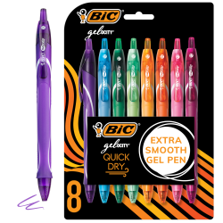 BIC® Gel-ocity Quick Dry Retractable Gel Pens, Medium Point, 0.7 mm, Assorted Colors, Pack Of 8