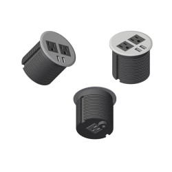 Boss Office Products Simple System Grommet With 2 Electrical And 2 USB Top Ports, 3" Diameter Silver/Black