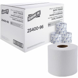 Genuine Joe 2-ply Standard Bath Tissue Rolls - 2 Ply - 3" Width x 4" Length - 400 Sheets/Roll - 1 5/8" Core - White - 96 / Carton