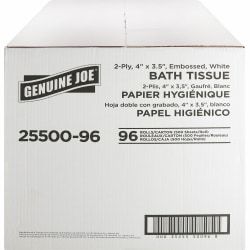 Genuine Joe 2-ply Standard Bath Tissue Rolls - 2 Ply - 4" x 3.50" - 500 Sheets/Roll - White - Perforated, Absorbent, Soft - 96 / Carton