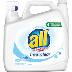All Ultra Free Clear Liquid Detergent, Unscented, 141 Oz, Case Of 4 Bottles