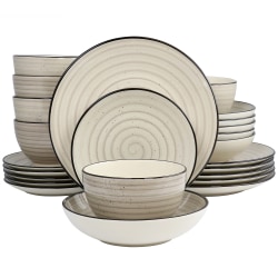 Elama Gia Round Stoneware Dinnerware Set, Cream, Set Of 24 Pieces