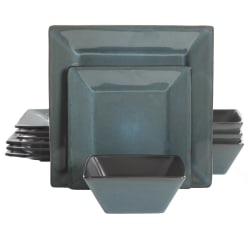 Gibson Studio Chelsea Lane 12-Piece Hard Square Stoneware Dinnerware Set, Blue/Black