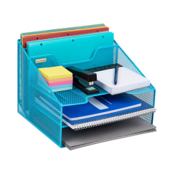 Mind Reader Desktop Vertical Paper Tray Organizer, 9-1/2" H x 11-1/2" W x 12-1/2" D, Blue