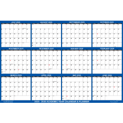 2025-2026 SwiftGlimpse Academic Erasable Monthly Wall Calendar, 48" x 72", White/Navy, July 2025 To June 2026