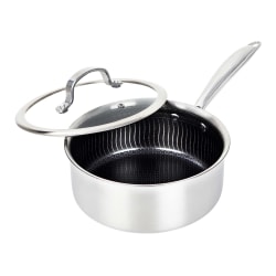 Brentwood® 3-Ply Hybrid Non-Stick Stainless Steel Saucepan with Tempered Glass Lid, 3-Qt., Silver