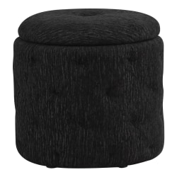 Office Star Erindale Round Storage Ottoman, 18"H x 18-1/2"W x 18-1/2"D, Onyx