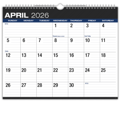 2026-2027 Excello Brands Academic Year Large Print Wall Calendar, 15" x 12", Black, April To December, Total Qty 1