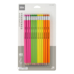 Office Depot® Brand Presharpened Pencils, #2 Medium Soft Lead, Assorted Neon Colors, Pack Of 24 Pencils